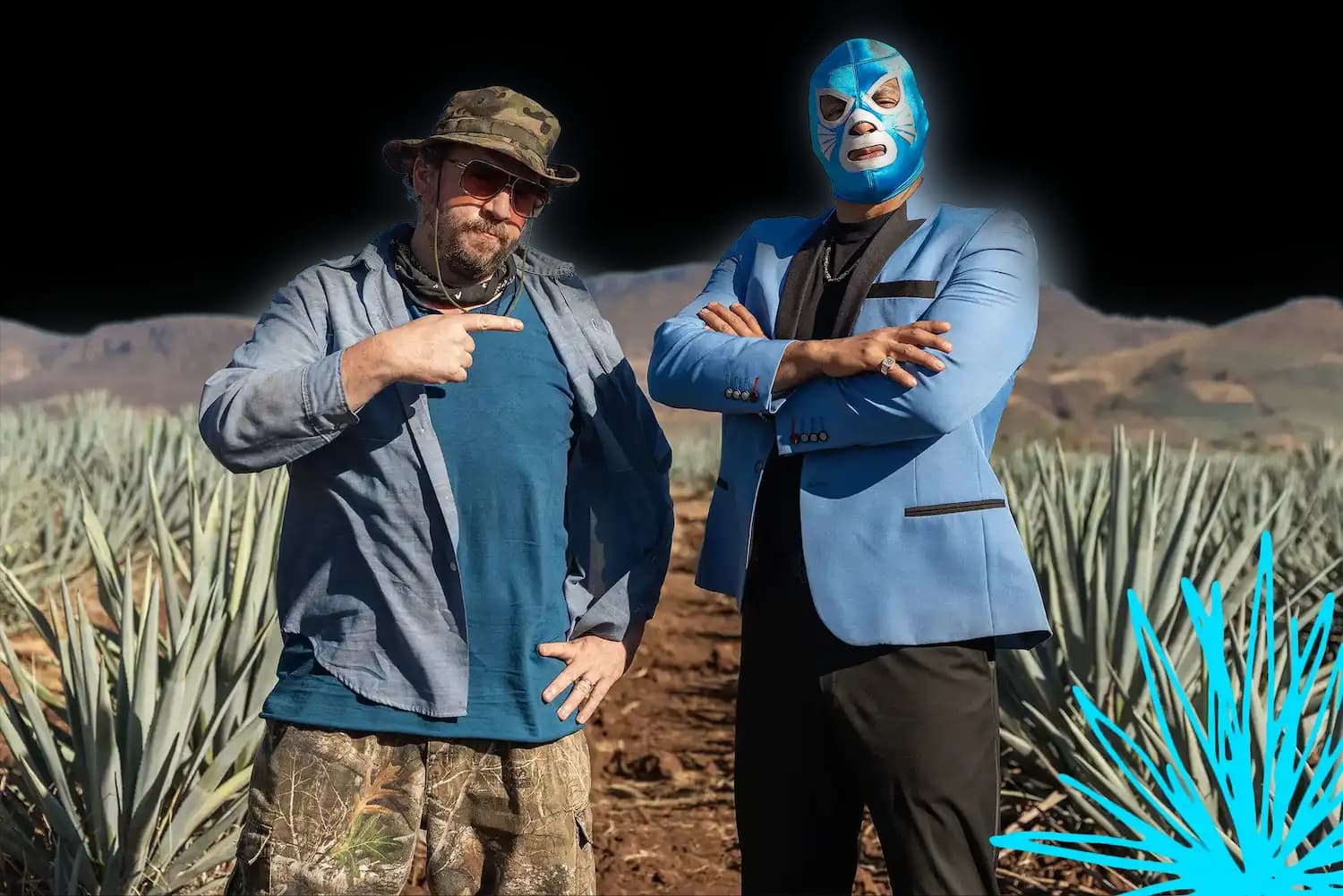 Danny and Don Gato in an agave field